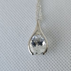 Vintage Natural Topaz Wishbone Style Sterling Silver Pendant & Necklace 20"